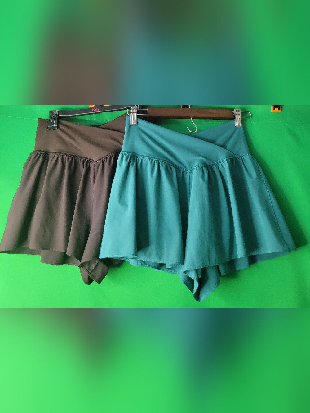 x2 Sz M aerie Flared Skort Shorts Teal and Brown Real Me Tennis Yoga Performance